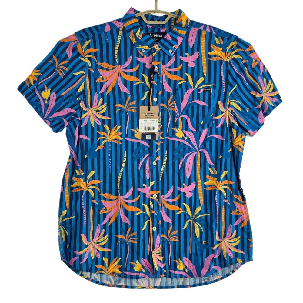 Chubbies The Wild Blue Friday Shirt Mens Large Tropical Palm Tree Button Up NEW